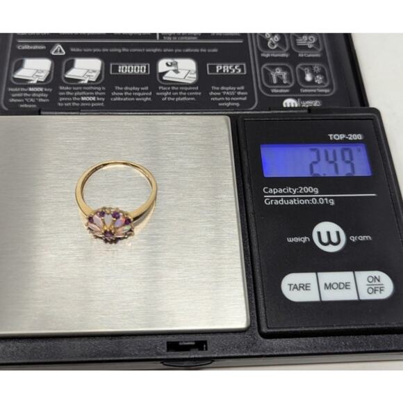 14K Yellow Gold Opal Amethyst Flower Cluster Ring  Size 8.5 2.49g Estate Jewelry - Picture 6 of 6